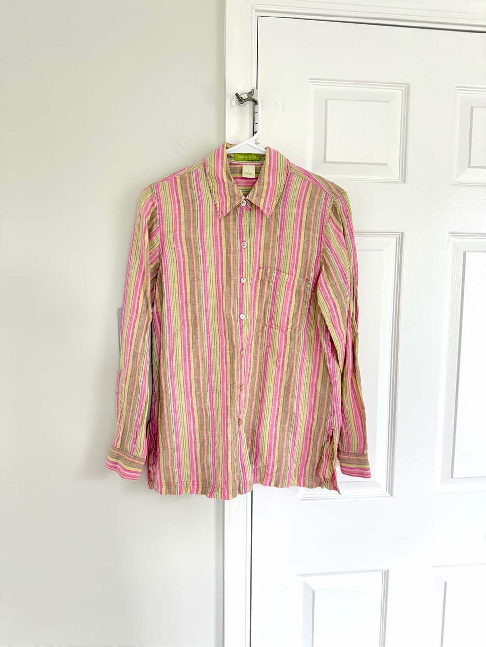 Sigrid Olsen Women 100% Linen Striped Long Sleeve Button Down Shirt Small Beach - Picture 2 of 11